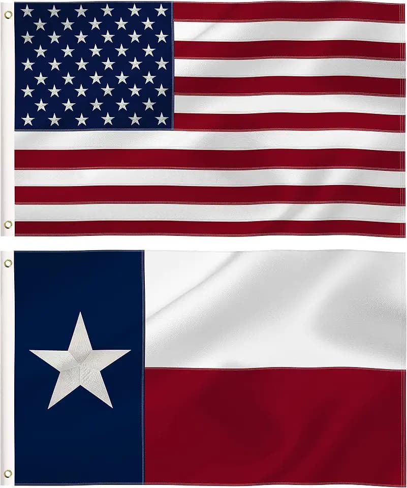 2x3 Ft American and Texas State Flags, USA and State TX Combo Pack, Embroidered Stars 210D Nylon Flags with Brass Grommets (2x3Ft USA+Texas)