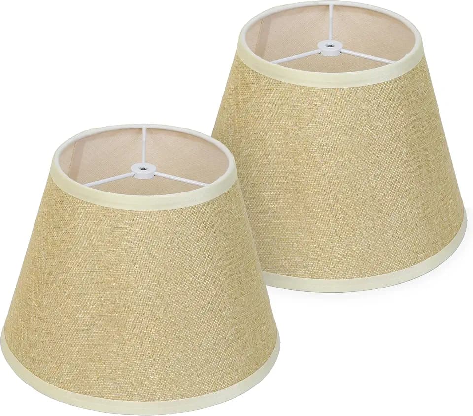 Khaki Empire Lamp Shades Set of 2, 5.9" x 9.8" x 6.7" (Spider) Small Lampshades for Table Lamps, Natural Linen Replacement Lamp Shades for Bedside, Home Decor, Fully Assembled