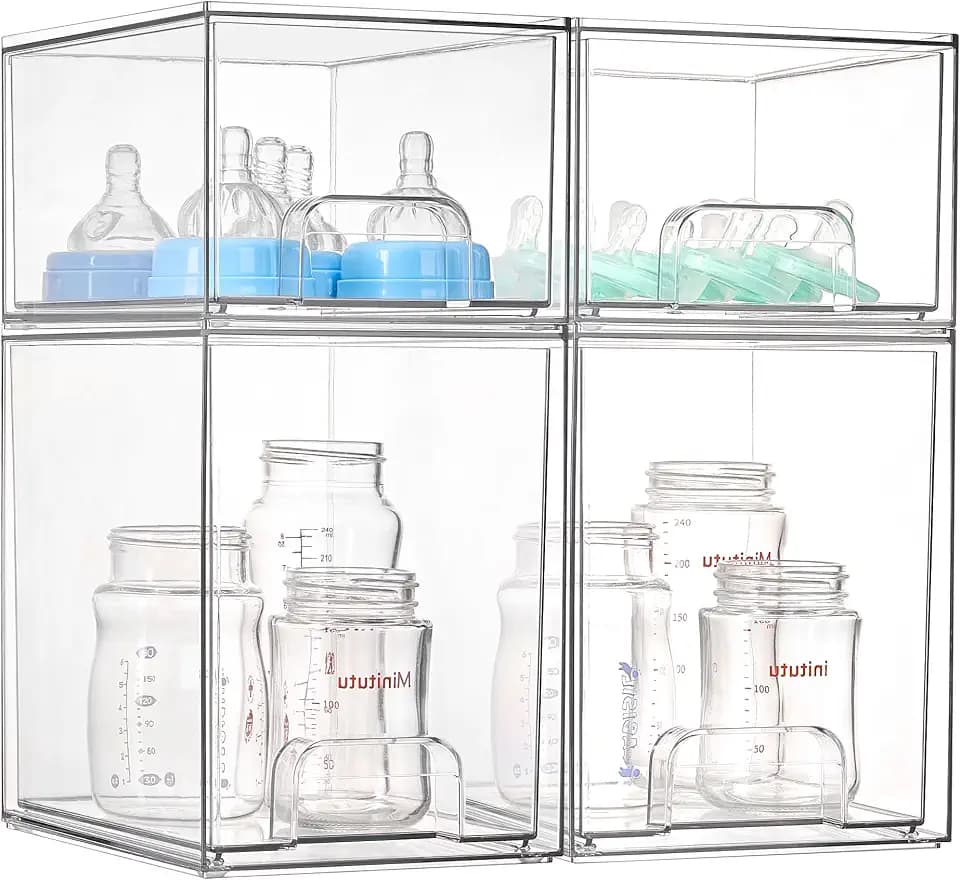 Vtopmart Clear Stackable Storage Drawers Set of 4, Baby Bottle Organizer