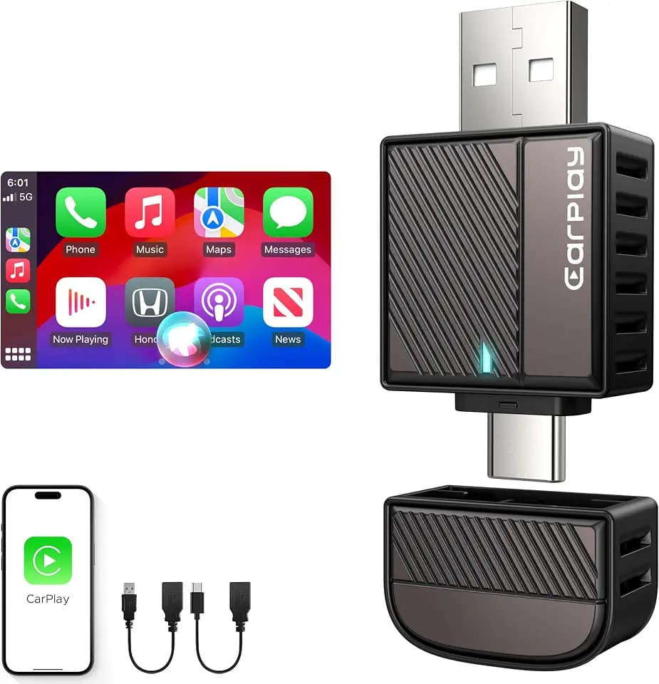 ByteWave Wireless CarPlay Adapter for iPhone, USB-A/C, Plug&Play, 2016+
