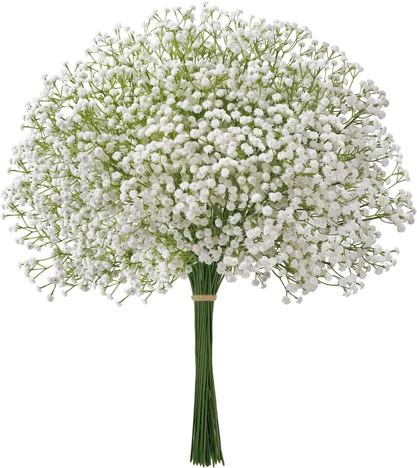 Babys Breath Artificial Flowers, 30 pcs White Flowers Artificial Real Touch Faux Flowers Bouquet Look Real Fake Flowers for Wedding Party Home Garden Tables Centerpieces Office Arrangements Decoration