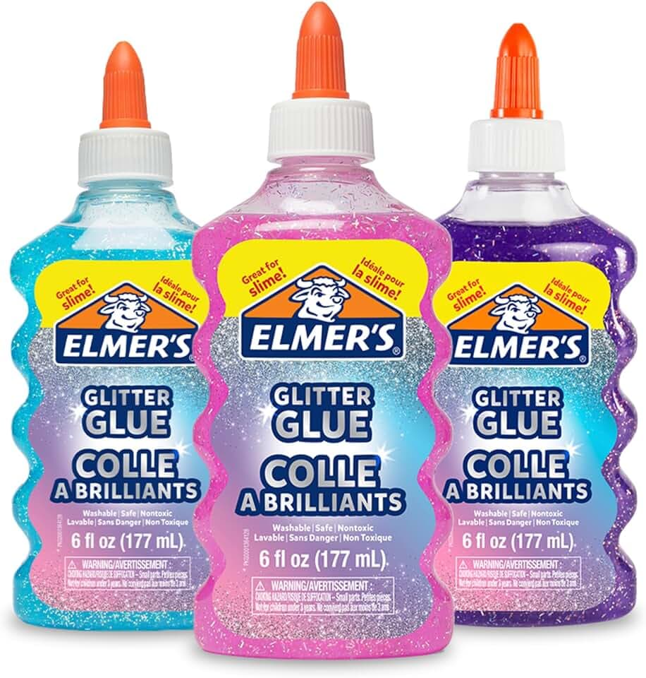 Elmer's Liquid Glitter Glue, Assorted Colors, Blue, Pink, Purple - Arts & Crafts, Kids Activity, Creative Fun, #1 Teacher Brand