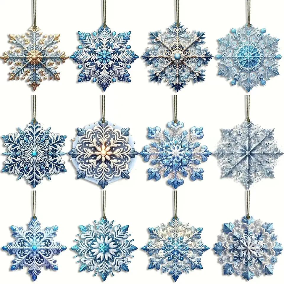 12 Stück Weihnachtsbaum blau Schneeflocke hängend, Auto Acryl blau Schneeflocke Auto Hänger Home Decoration