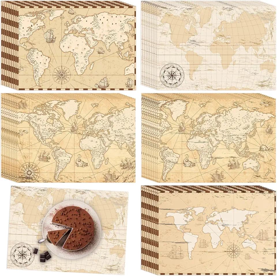 Eaasty 100 Pieces Disposable World Map Paper Placemats, 13.4 x 9.45''
