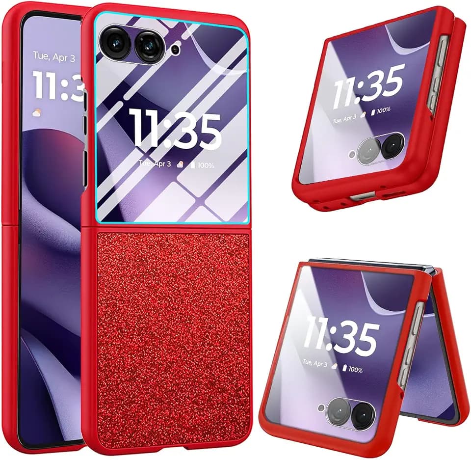 for Motorola Razr Ultra 2026/2025 Case with Built-in Screen Protector,Slim Thin Shockproof Protective Bumper Phone Case for Moto Razr Ultra 2026/2025,Glitter Red