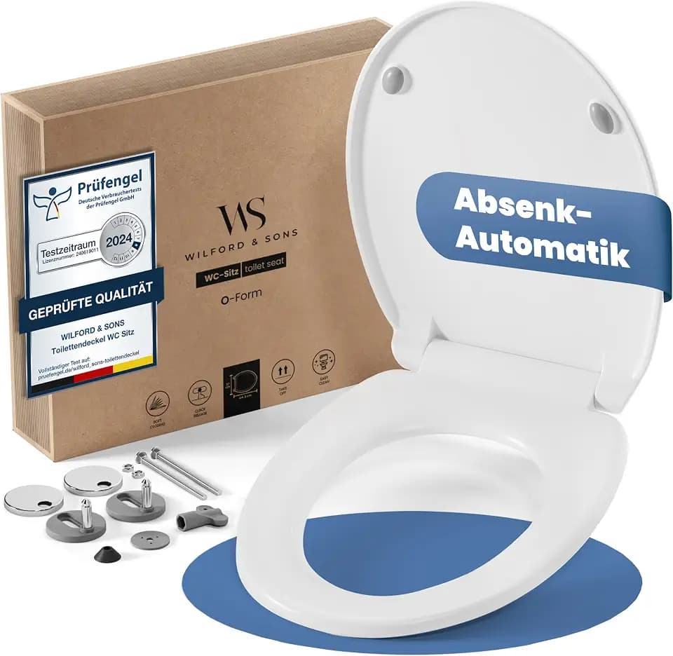 Wilford & Sons PREMIUM Toilettendeckel - WC Sitz mit Absenkautomatik - Klodeckel O-Form weiß - Hochwertige Klobrille, Toilettensitz Klo Deckel abnehmbar, Einfache Reinigung - Toilettenbrille Duroplast