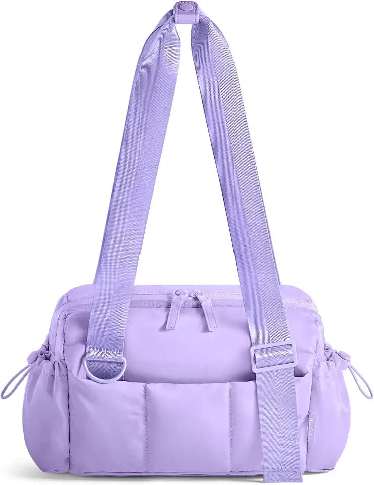 Uselike Small Gym Bag for Women, 6L Mini Duffle Bag for Travel, Lightweight Quilted Puffer Bag for Daily, Cute Shoulder Bag for Dance with Wet Pocket (Lavender Purple)