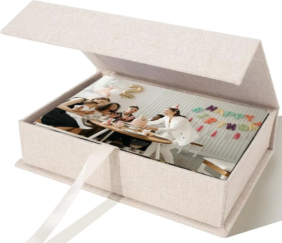 Photo Storage Box for 8x10 Photos, Acid-Free Organizer Box with Lid, Beige