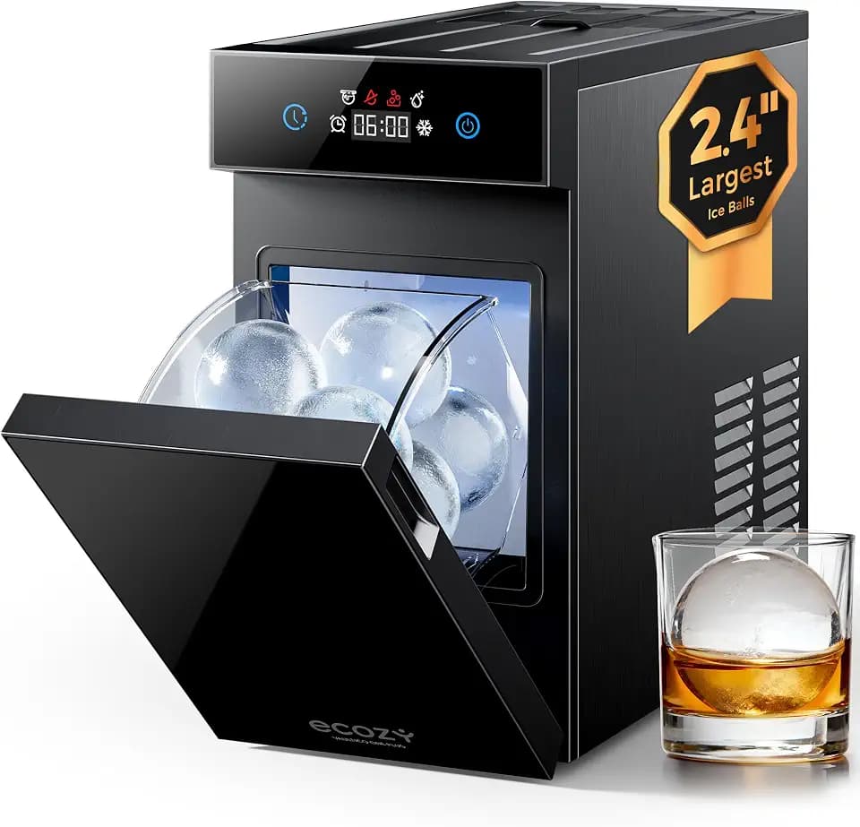 ecozy 2.4" Clear Ice Ball Maker Countertop Minimal Footprint, Sphere Ice