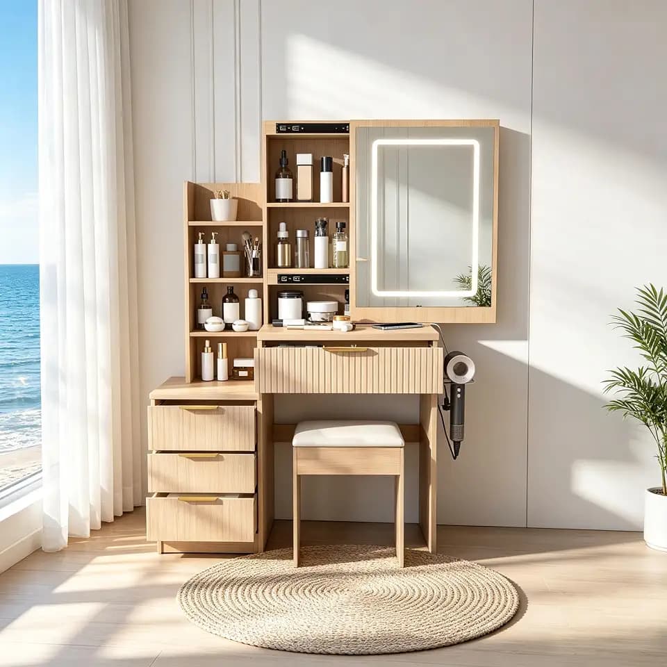 PVWIIK Makeup Vanity Desk with LED Lighted Mirror