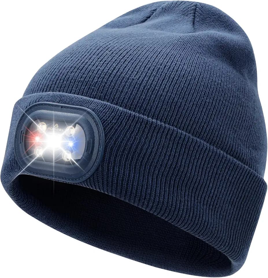 AOPREL LED Beanie Wiederaufladbare Beleuchtete Mütze mit 3 Lichtmodi, Warme Wintermütze für Angeln, Joggen, Camping, Outdoor & Geschenke