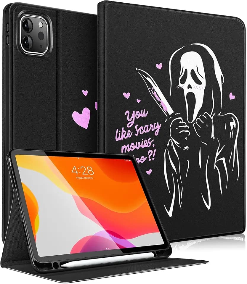 Besoar Cute Case for iPad Pro 11 Inch for Girls Kids - Teen Boys Women Girly Cute Cartoon Design Covers Stand Folio Smart Fashion, Skull