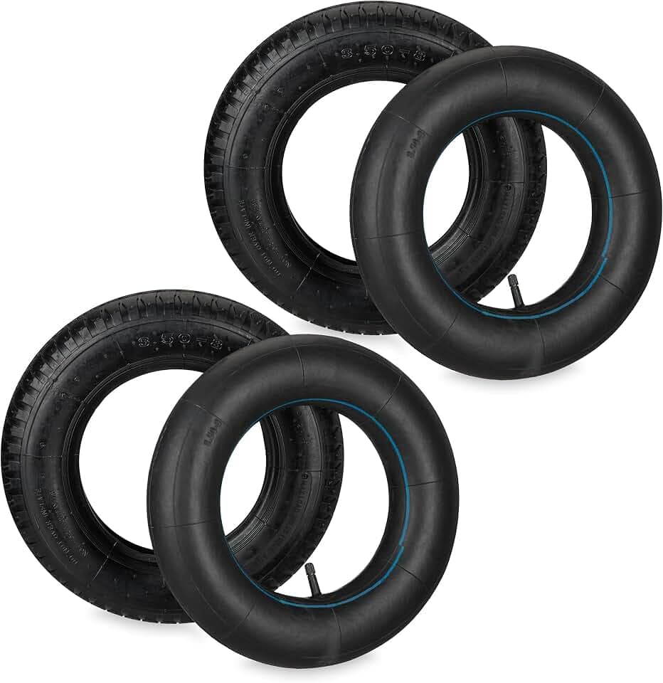 Relaxdays Schubkarrenrad mit Schlauch, 2er Set Ersatzreifen, 3.50-8", luftbereift, für Schubkarre, bis 154 kg, schwarz