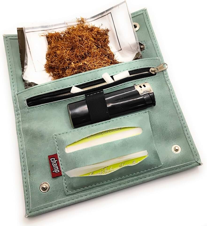 Tabaktasche für Damen und Herren, 30-50 g, mit Fächern Filter, Papier Feuerzeug, zufällige Farbauswahl