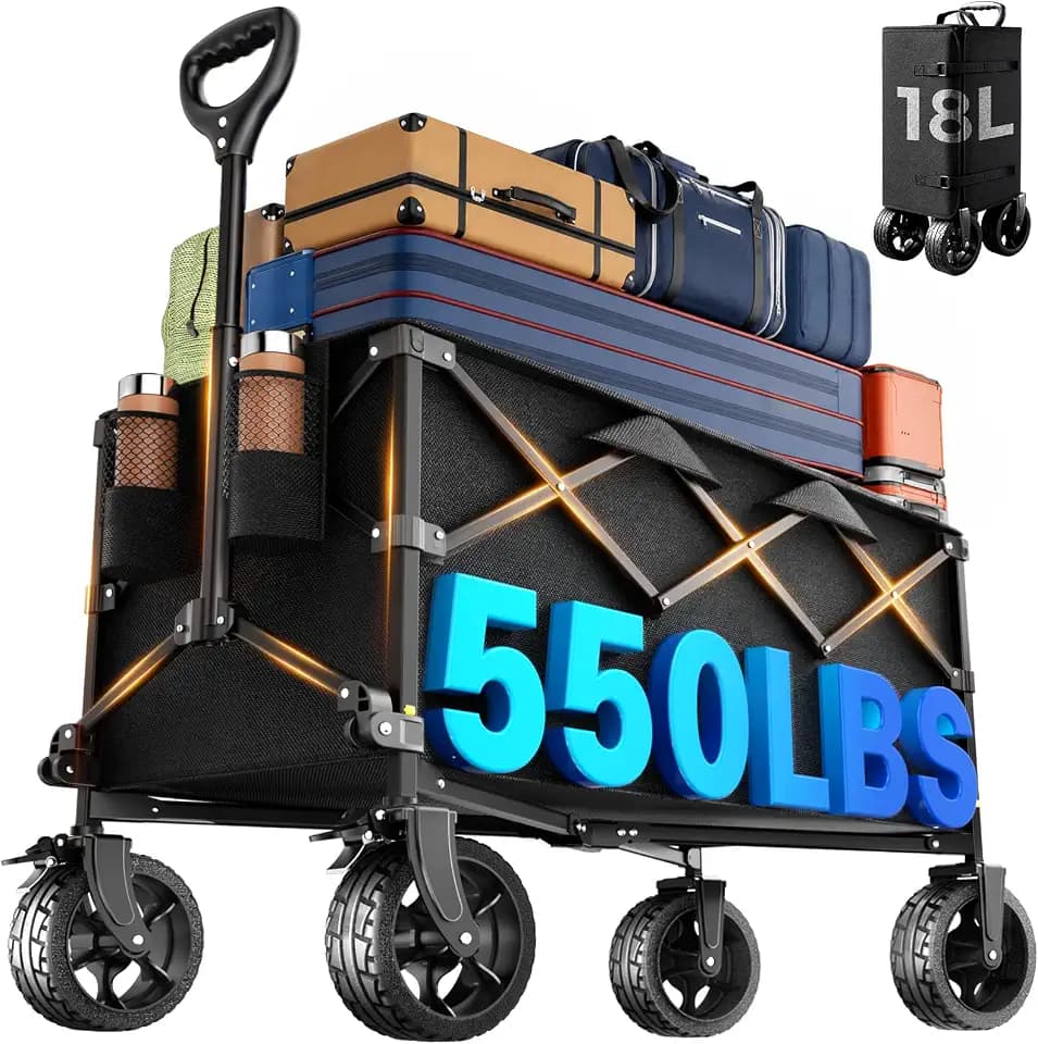 40" Extra Large Collapsible Wagon Cart 550 lbs Capacity Big Wheels IrBlack