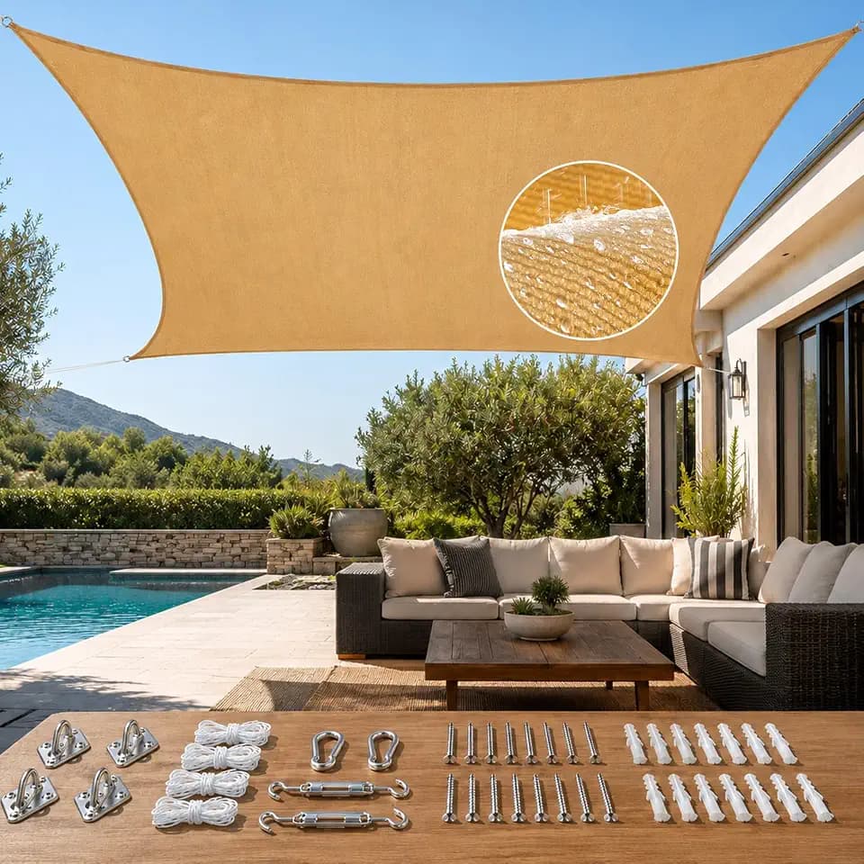 Quictent Waterproof Sun Shade Sail for Patio with Hardware Kit 20x16ft Sand