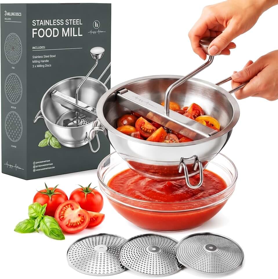 Hungry Artisan 3-Disc Food Mill for Applesauce, Tomato Sauce & Canning