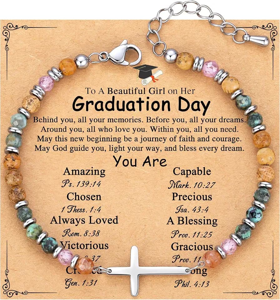 TONY & SANDY Graduation Gift for Her 2026, Graduation Decorations Cross Bracelets for Women Girls Middle High School College Graduates, With Graduation Cap Box Meaningful Cards