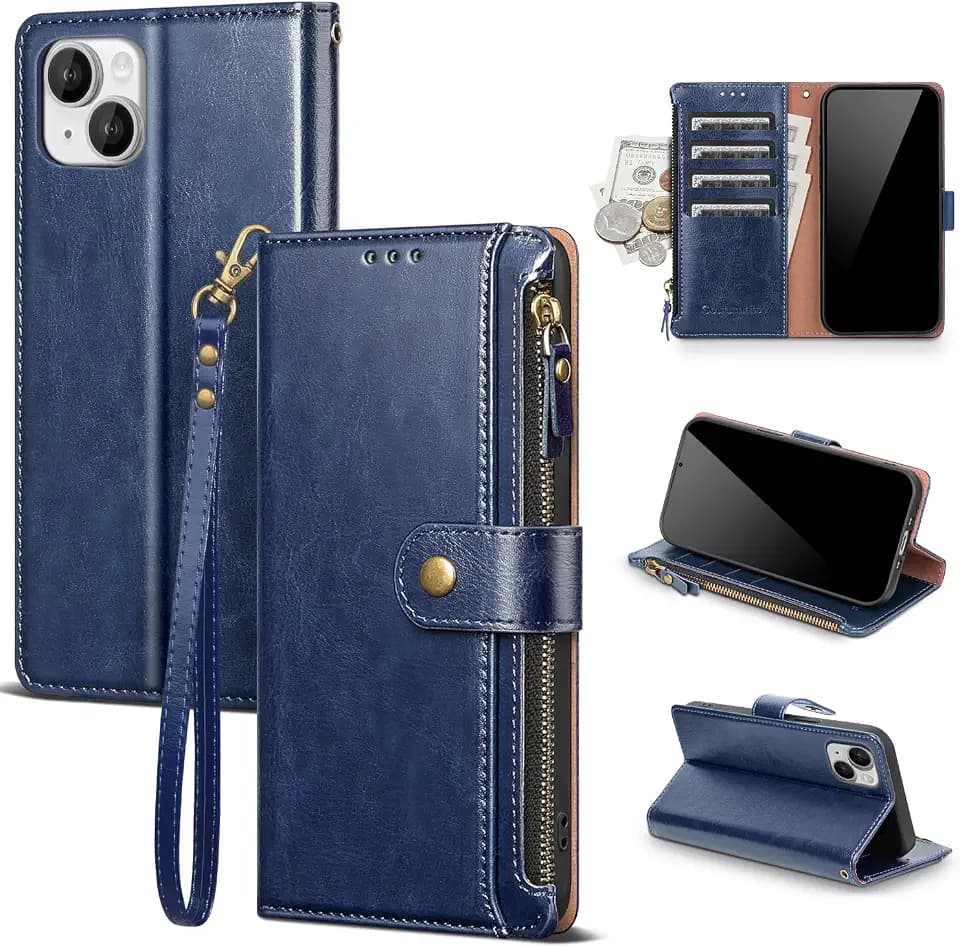 for iPhone 14 Wallet Case with Card Holder,Blue