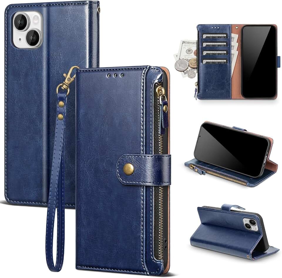 for iPhone 13 Wallet Case with Card Holder,Blue