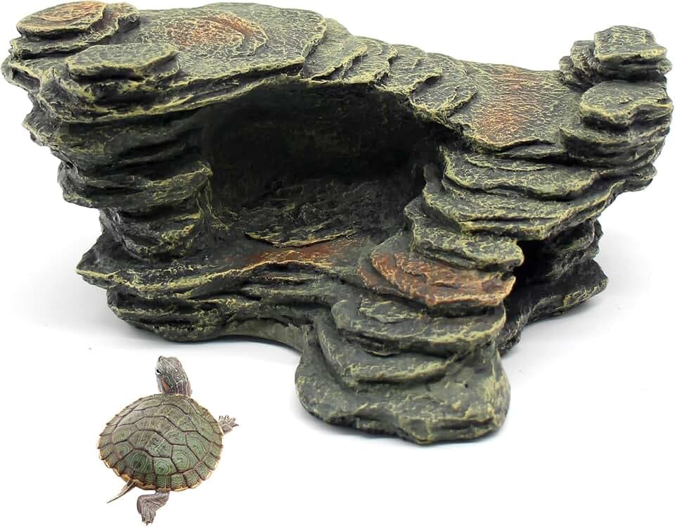 relaqcc Turtle Basking Platform Shale Scape Step Ledge, Reptile Ladder Resting Terrace Aquarium Decor, Great for Reptiles, Amphibians, Frogs, Small Turtle