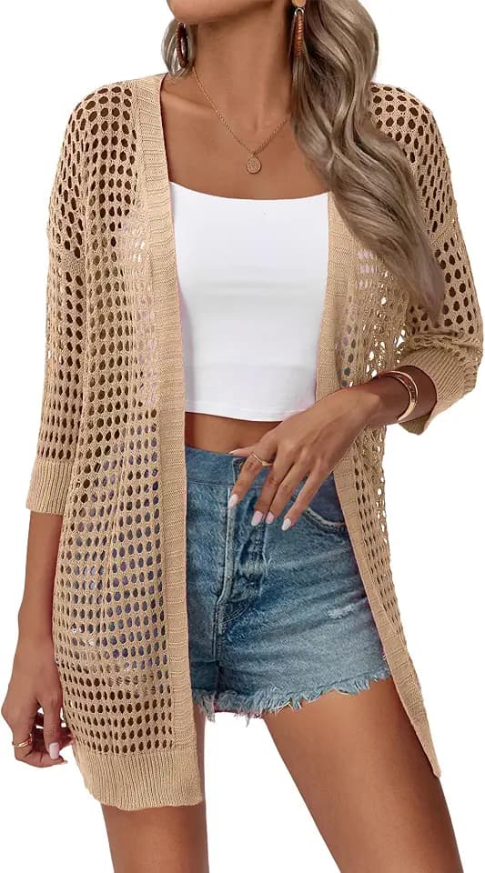 Zeagoo Women's Summer Crochet Cardigan Boho Kimono Oversized Sweater Tops