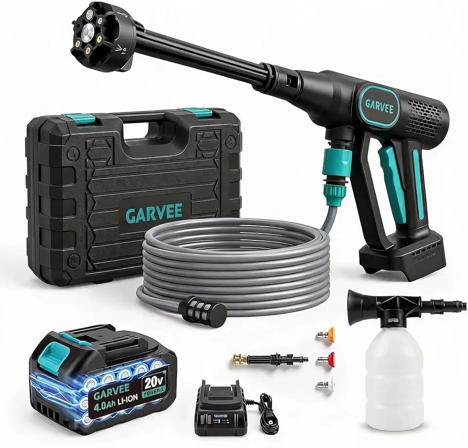 Garvee 20V Cordless Pressure Washer, 4.0Ah Battery, 6-in-1 Nozzle