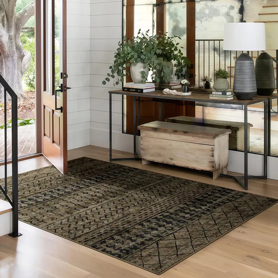 Washable 4x6 Area Rug, Modern Boho Brown Non-Slip for Bedroom, Entryway