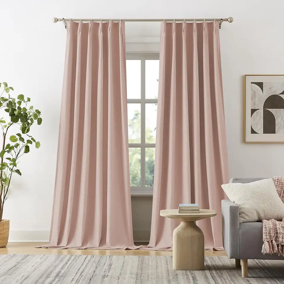 DUALIFE 102 Inch Pinch Pleated Blackout Curtains Pink -Thermal Insulated Pleat Drapes for Nursery Bedroom Girl Room with Hooks(Baby Pink, 40 inches Width by 102 inches Length, 2 Panels)
