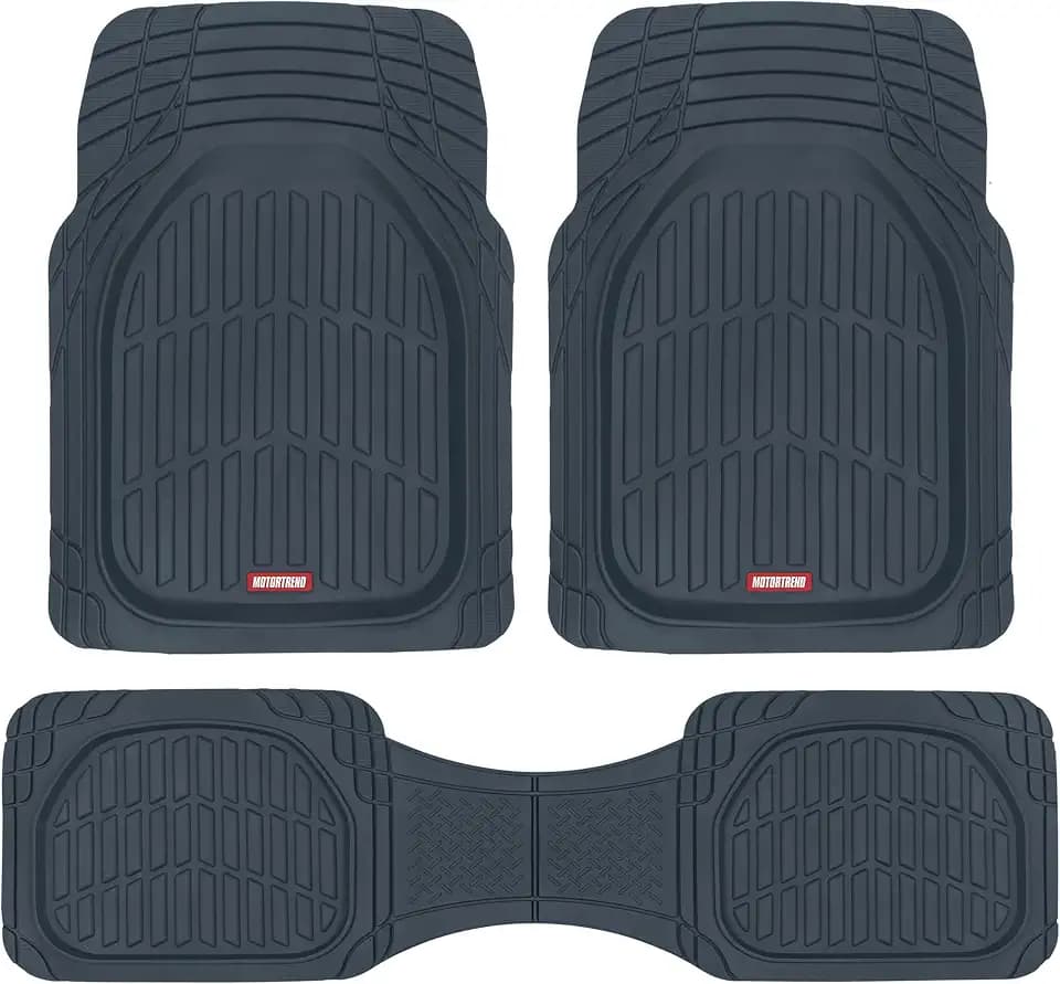 Motor Trend FlexTough Floor Mats for Cars, Blue Deep Dish All-Weather Car Mats, Waterproof Trim-to Fit Automotive Floor Mats for Cars Trucks SUV, Universal Floor Liner Car Accessories