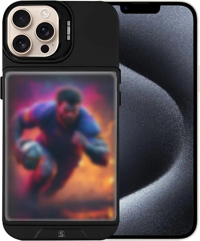 Display Phone Case for iPhone 16 Pro – Clear Back Card Holder Case with Built-in Kickstand, Includes 5 Protective Card Sleeves, Slim Drop Protection (Black)