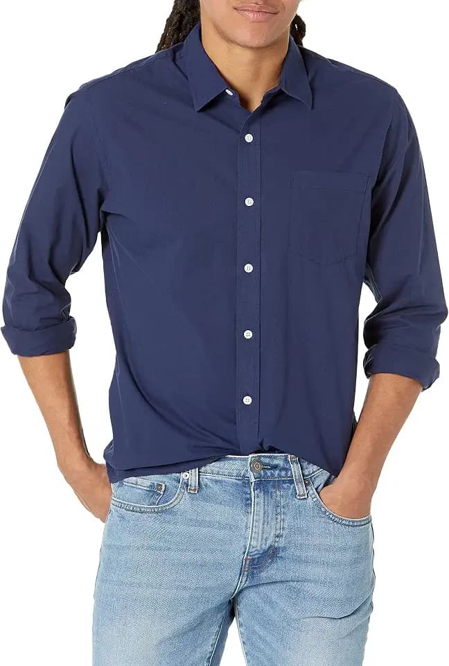 Amazon Essentials Herren Langärmeliges Casual Popeline Hemd