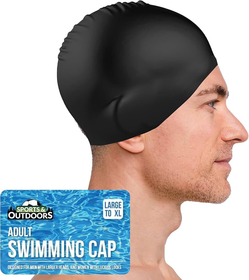 SOL Badekappe für Erwachsene, Größe L/XL, Schwarz, Silikon, wasserdicht, Unisex, 1 Stück