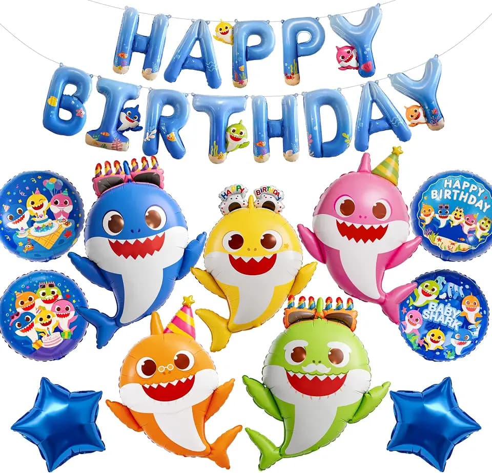 PartyWoo Baby Shark Blue Round Star Mylar Boys Girls Foil Balloons 13pcs