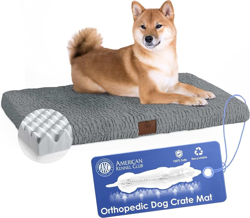 AKC Orthopedic Memory Foam Dog Crate Mat, 36" x 23", Gray