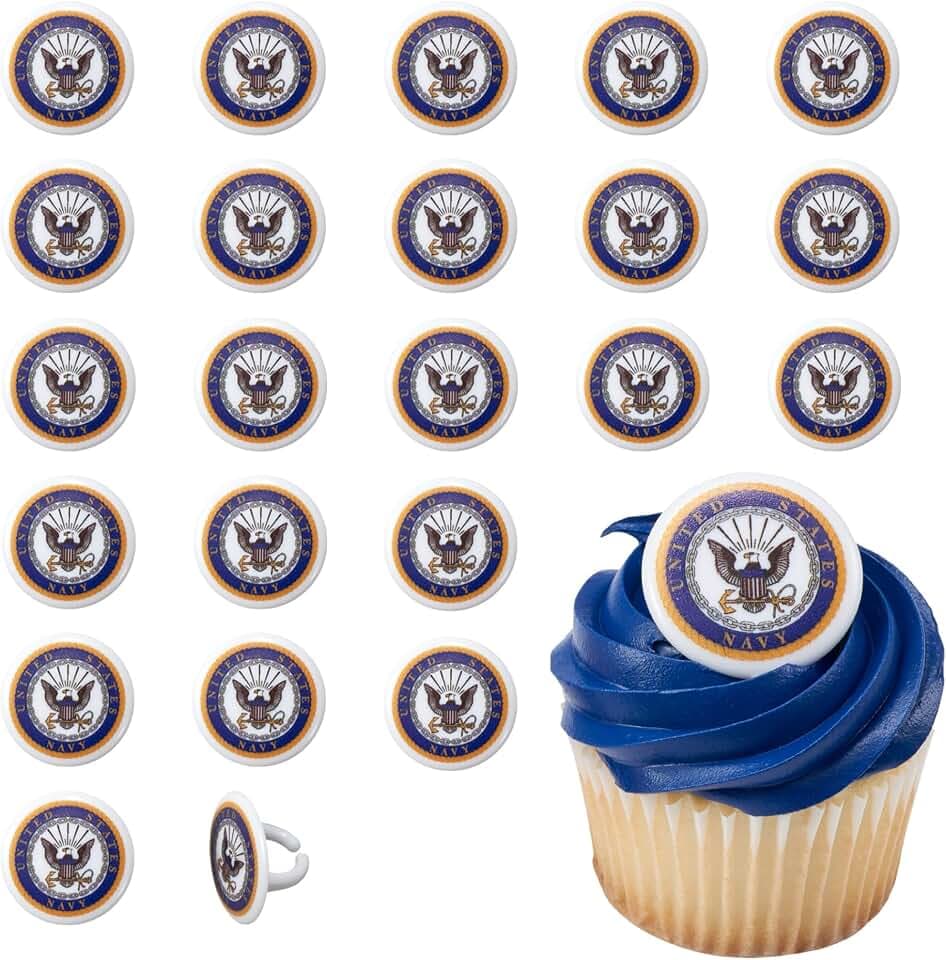 US Navy Emblem Cupcake Decoration Toppers | 24 Pack Party Cake Rings