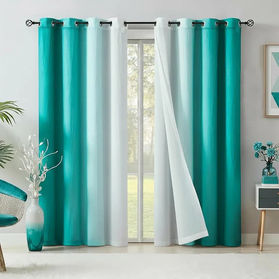 Teal Ombre Blackout Curtains 95 Inch Long for Living Room Grommet, 4 Panels