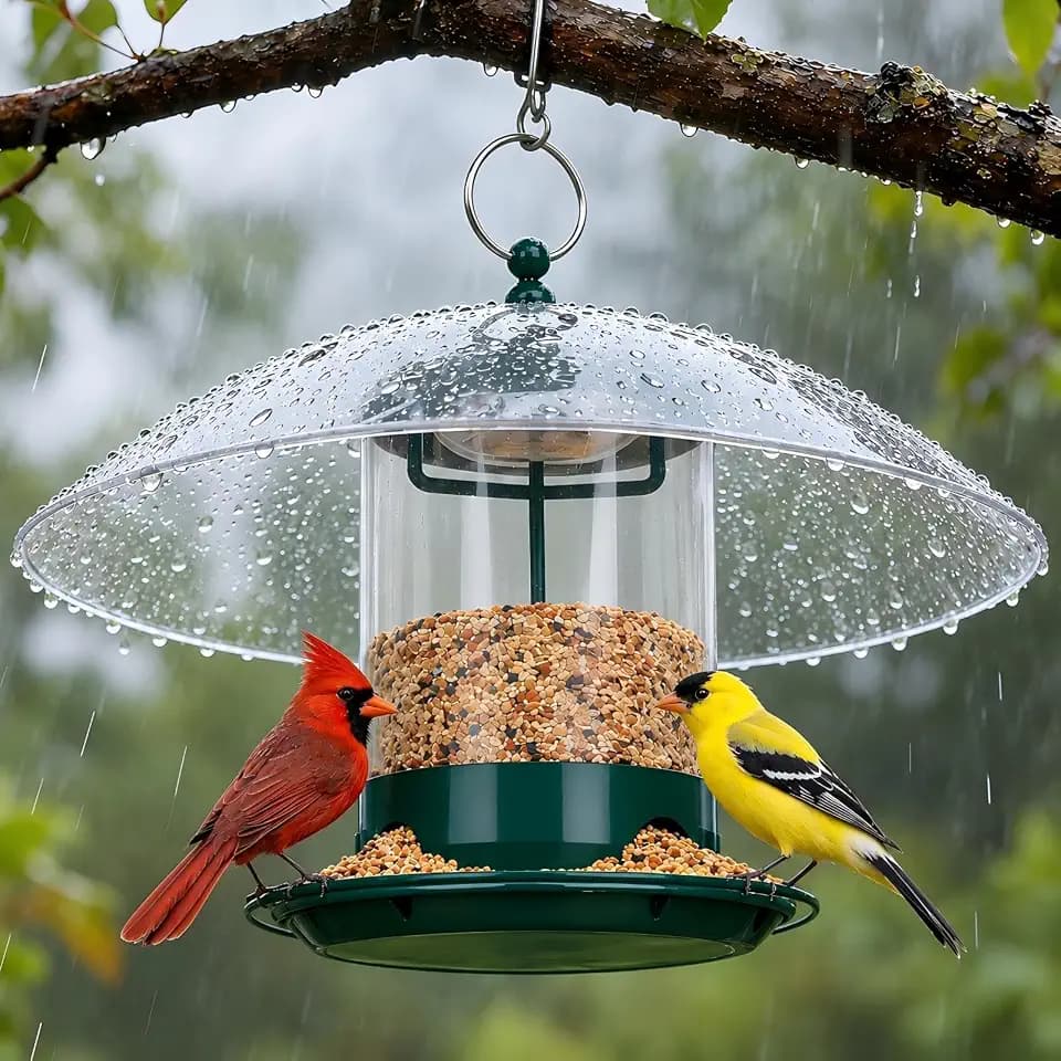 Gbekery Metal Bird Feeders for Outdoors with 12” Weatherproof Dome, Green