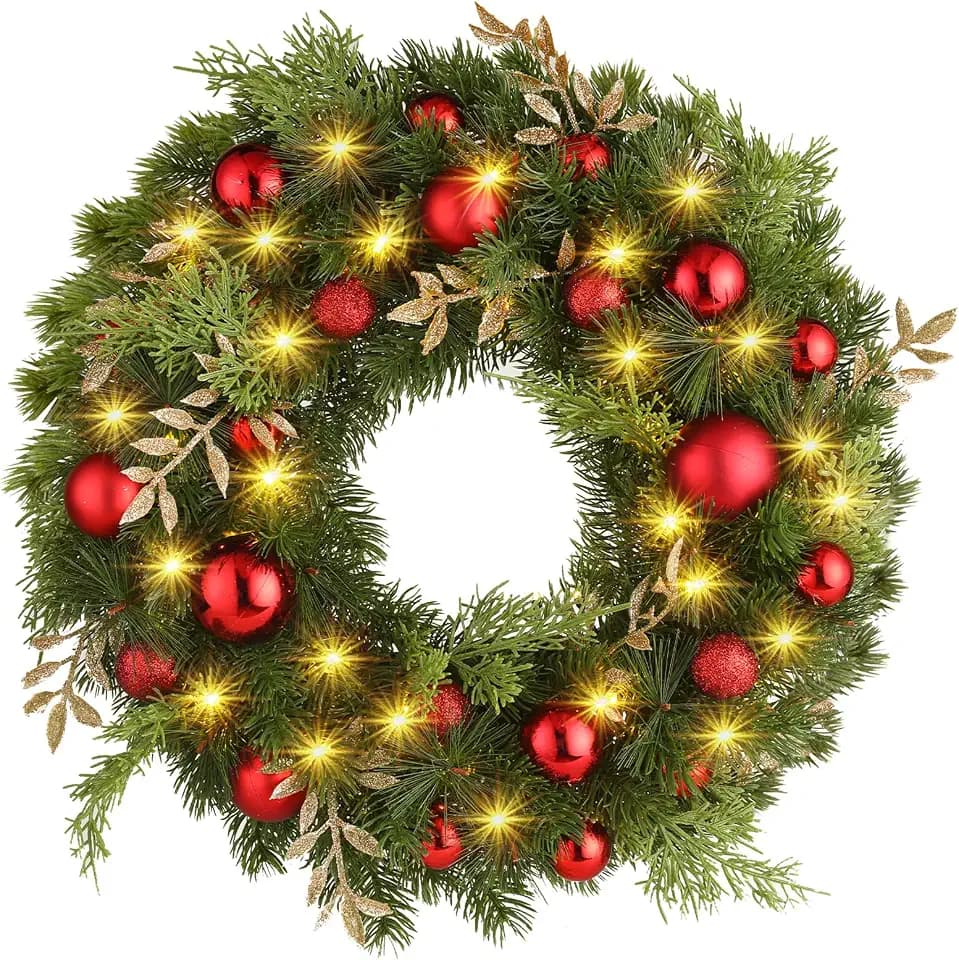 GlobaLink Weihnachtskranz 40cm, 40 LED Türkranz batteriebetrieben mit Timer
