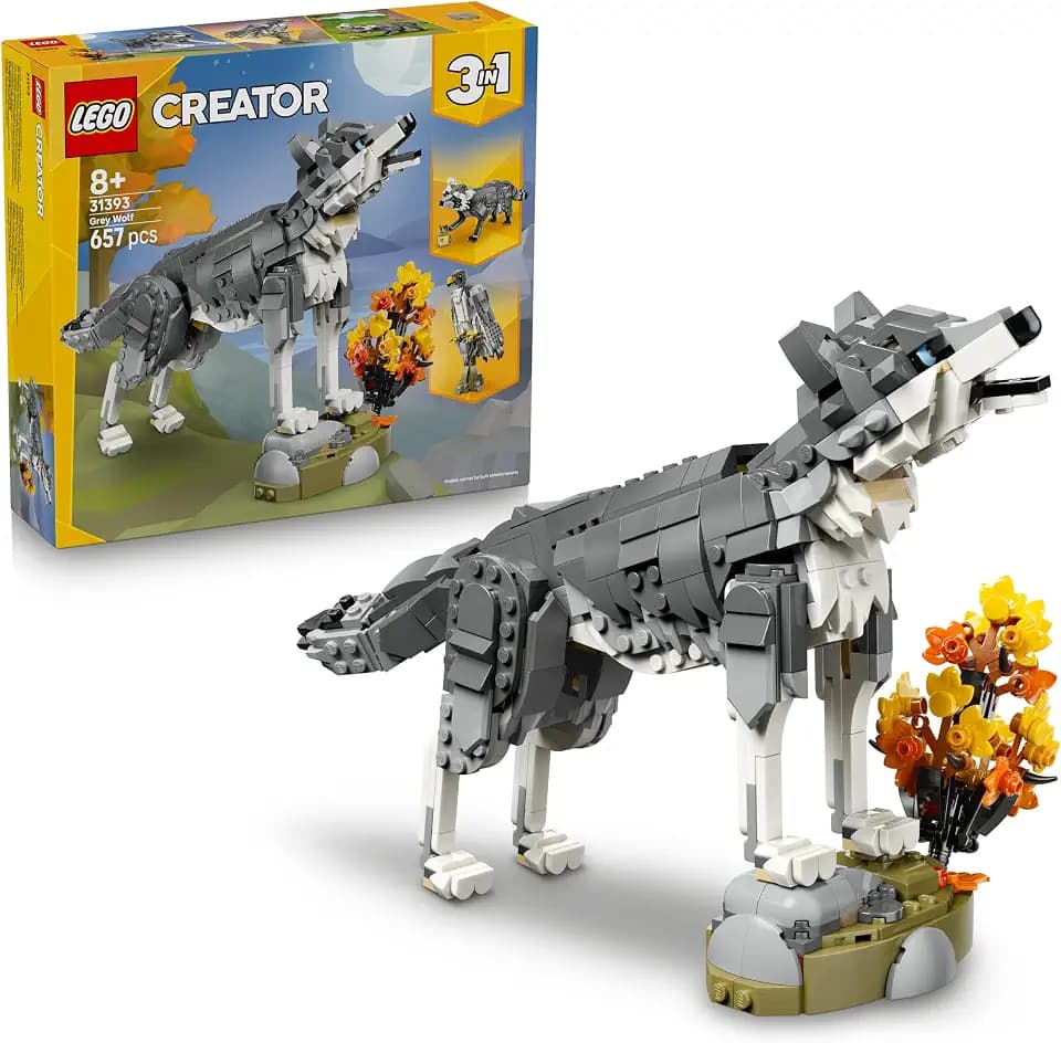 LEGO Creator Waldtiere: Wolf Spielzeug - Tierfigur mit 2 Bauoptionen - Falke oder Waschbär - DIY Deko fürs Kinderzimmer - Geburtstagsgeschenk für Mädchen & Jungen ab 8 Jahren - 31393