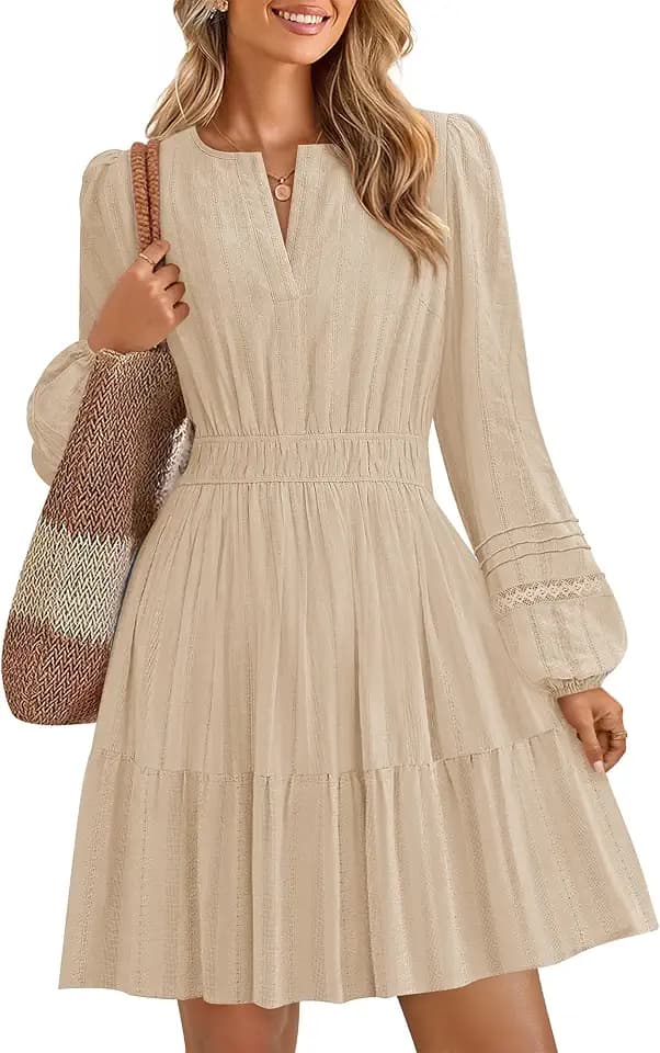 ZESICA Women's Fall Long Sleeve V Neck Flowy Mini Dresses