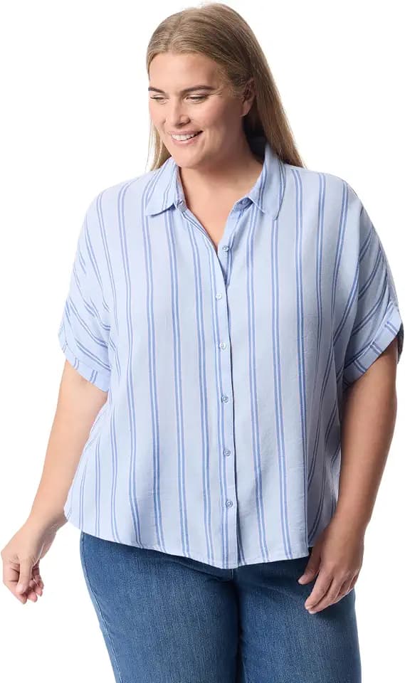 Gloria Vanderbilt Women's Daisy Short Sleeve High-Low Button Down Shirt Plus