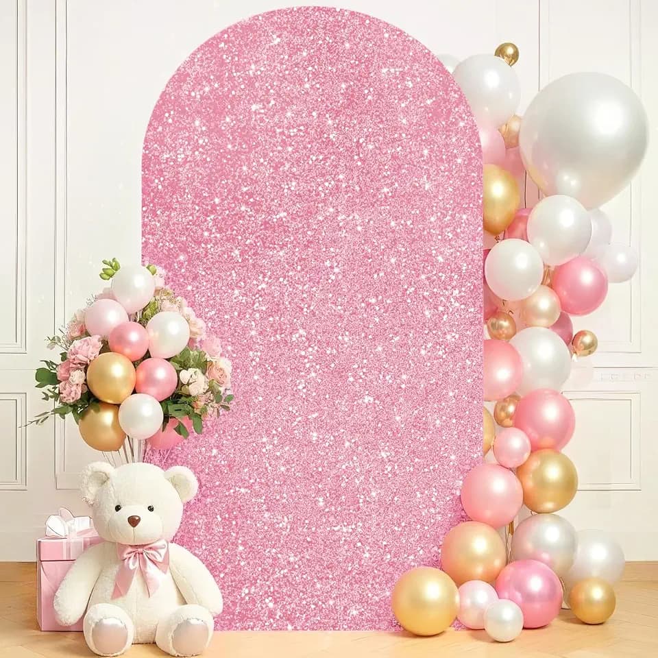 Spandex Wedding Arch Cover - 6.6FT Pink Gold Sequin Backdrop, Stretchy Fabric for Prom, Baby Shower, Birthday Banquet Ceremony Events