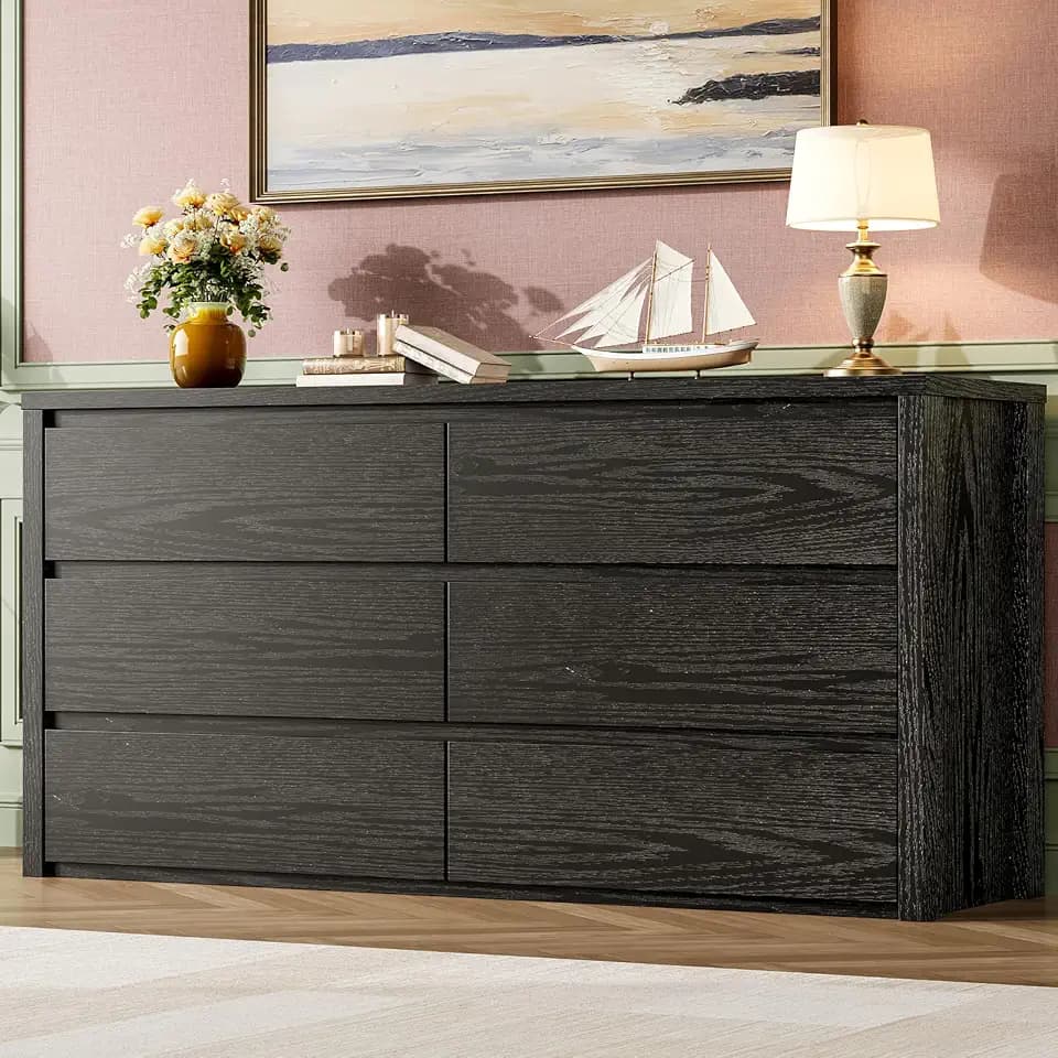 Garvee 6 Drawer Dresser for Bedroom, Wood Chest of Drawers Handle Free