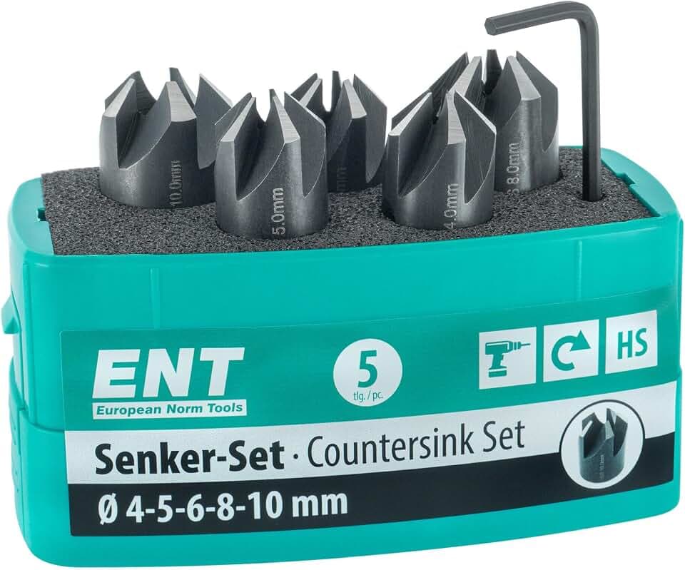 ENT 26516 5-tlg Aufsteckversenker-Set HSS, Durchmesser (d) 4, 5, 6, 8 und 10 mm, e 90°, Rechts