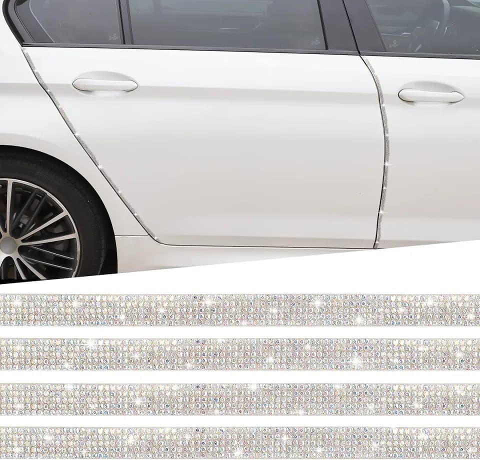 TOMALL Bling Car Door Guard Crash Bumper Crystal Anti-Scratch Strip Sticker Crystals Car Door Bumper Protector Accessory DIY for Interior and Exterior Decoration Styling Accessories AB White