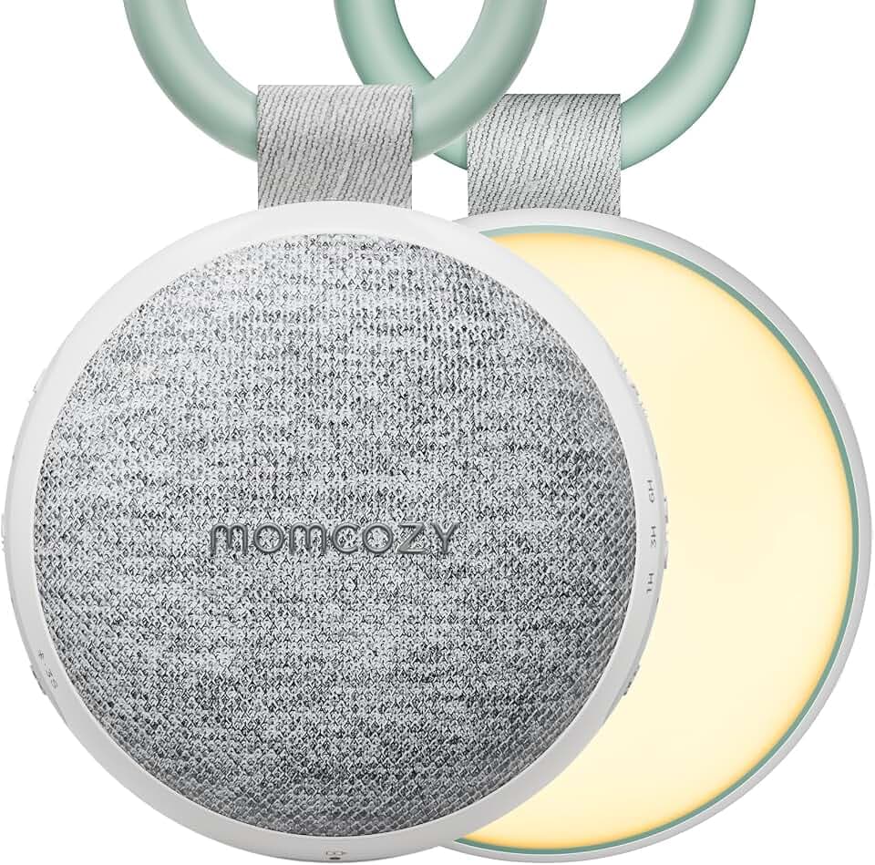 Momcozy Portable Sound Machine with Night Light, White Noise Sound Machine for Baby, 20 Soothing Sounds, Sound Therapy, Long-Lasting Power, Timer, Clips on Stroller, Baby Shower Gifts