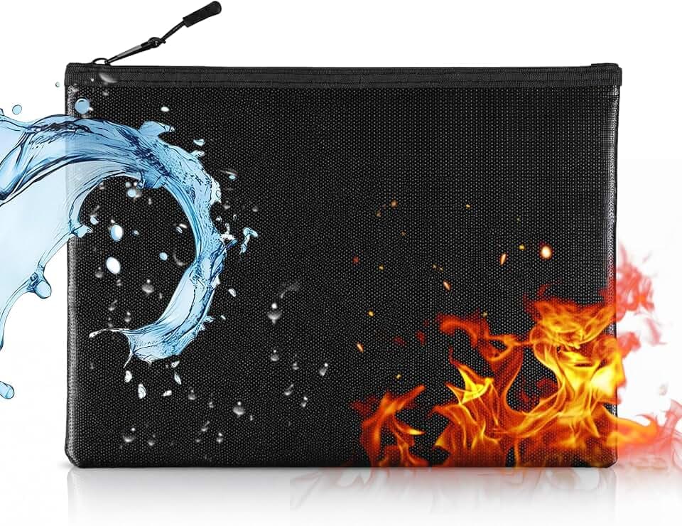 Carehabi Feuerfeste Dokumententasche(34 x 24 cm), Alternative zur feuerfesten Geldkassette, bis 2000 °F, wasserbeständige Geldtasche mit Reißverschluss für Bargeld, Reisepass und Bankkarten