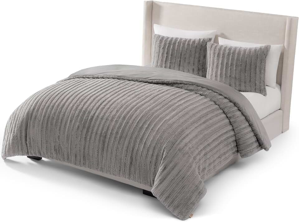 UGG Kenzie Queen Comforter Set, Plush Faux Fur, 3-Piece, Grey