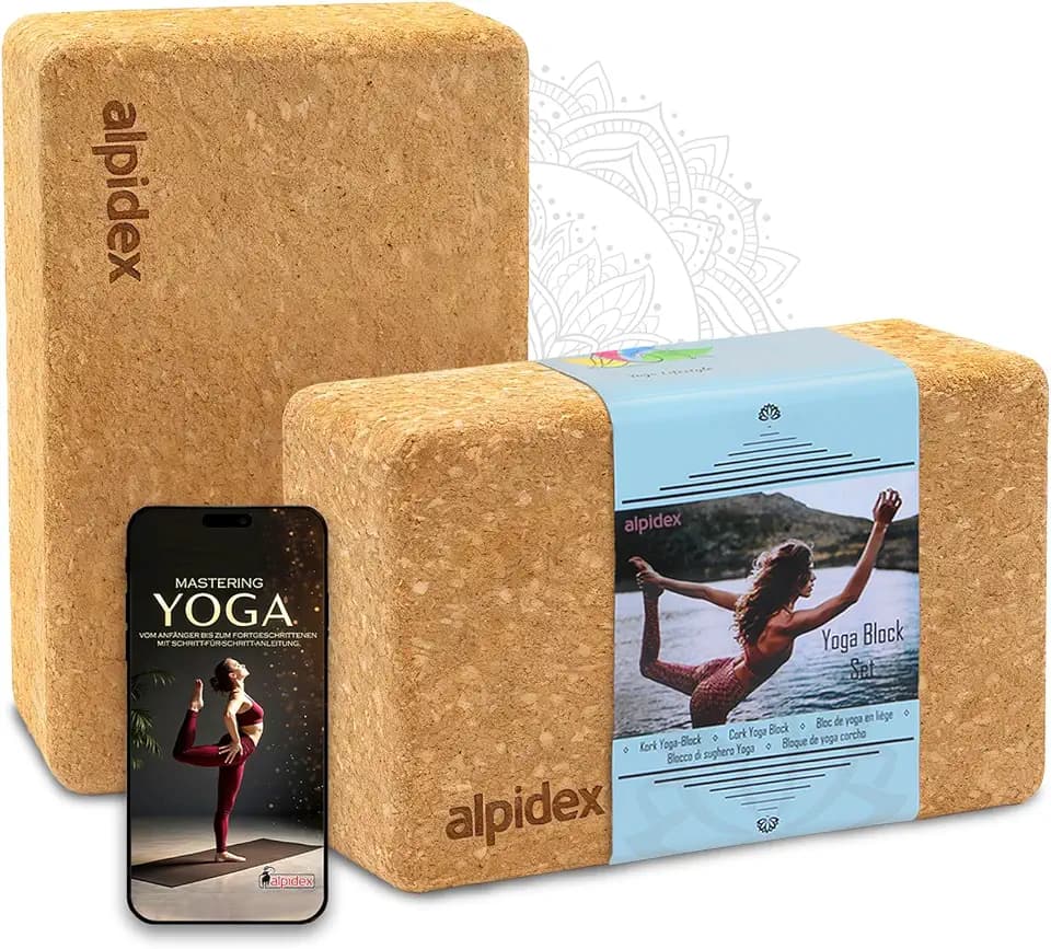 ALPIDEX Yogablock 2er | 4er Set inkl. E-Book mit 100 Übungen ökologisch nachhaltig Naturkork Korkblock Yoga Block Blöcke | 7 Jahre Garantie auf Material*